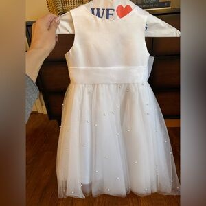 A line tea-length tulle flower girl dress with pearls; 3T